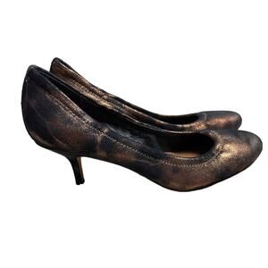 Donald J‎ Pliner Black Bronze Dusted Metallic Kitten Heels Size 7.5 Narrow